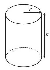 A cylinder with the radius and height marked