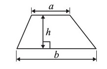A trapezium with the height (h) and parallel sides (a,b) marked